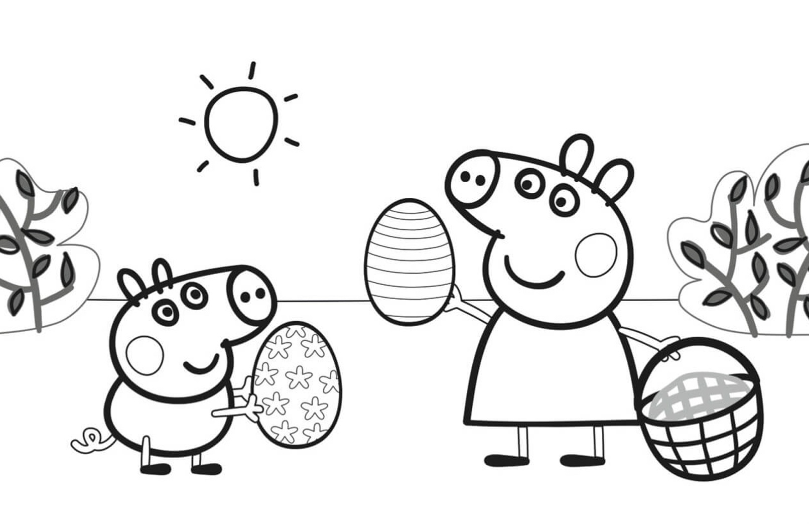 Online coloring book: Coloring Peppa Pig painting Easter eggs